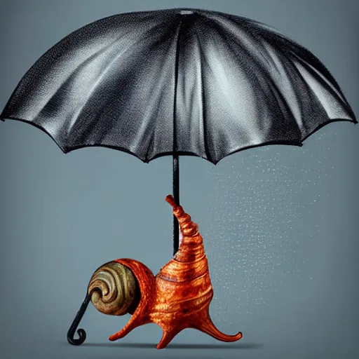 Prompt: Snail with umbrella to hide from the rain,photorealistic