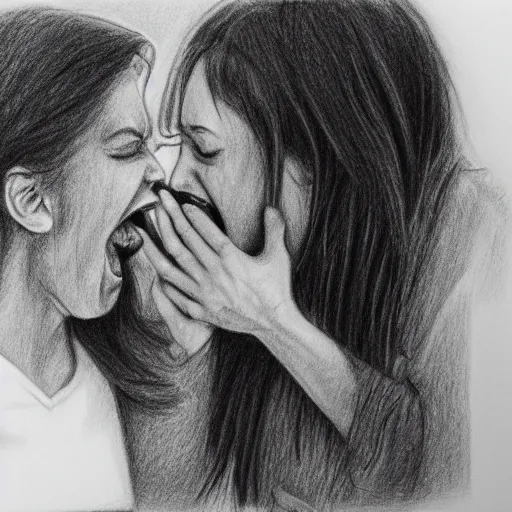 Image similar to pencil drawing of my first love crying and yelling at me before leaving, nostalgic, sad,