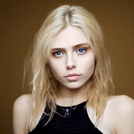 Image similar to portrait of blond girl who look like actor michael pitt green eyes hologram small lips