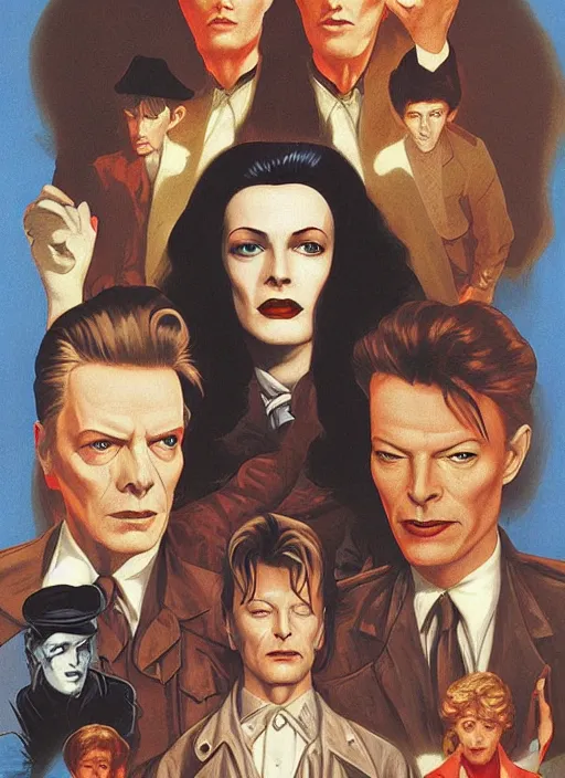 Image similar to twin peaks poster art, david bowie floating through the twilight zone, old retro pulp, by michael whelan, rossetti bouguereau, artgerm, nostalgic, old fashioned