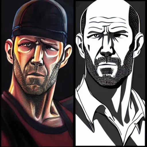 Prompt: jason statham as anime character, anime art