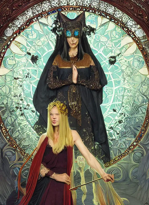 Image similar to picture inside covens den, intricate wiccan scene detailing, textless hyper ornate wiccan masks, highly detailed, lifelike, photorealistic, diffuse lighting, hdrp render, artstation, unreal 5, smooth, sharp focus, art by john collier, albert aublet, krenz cushart, artem demura, alphonse mucha