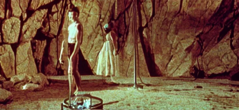 Prompt: film still from the pit and the pendulum ( 1 9 6 1 ), pathecolor, 4 0 mm panavision wide - angle lens