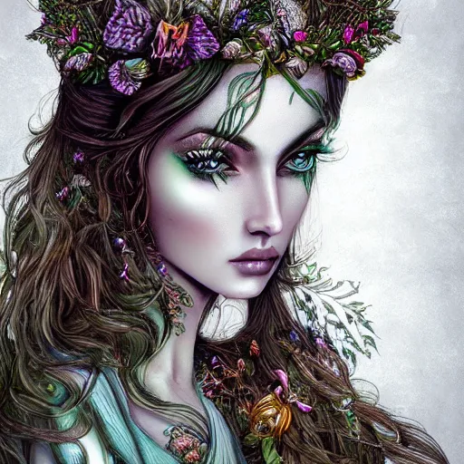 Prompt: sensual goddess of nature, love and life, art digital, artwork, fantasy, highly detailed face