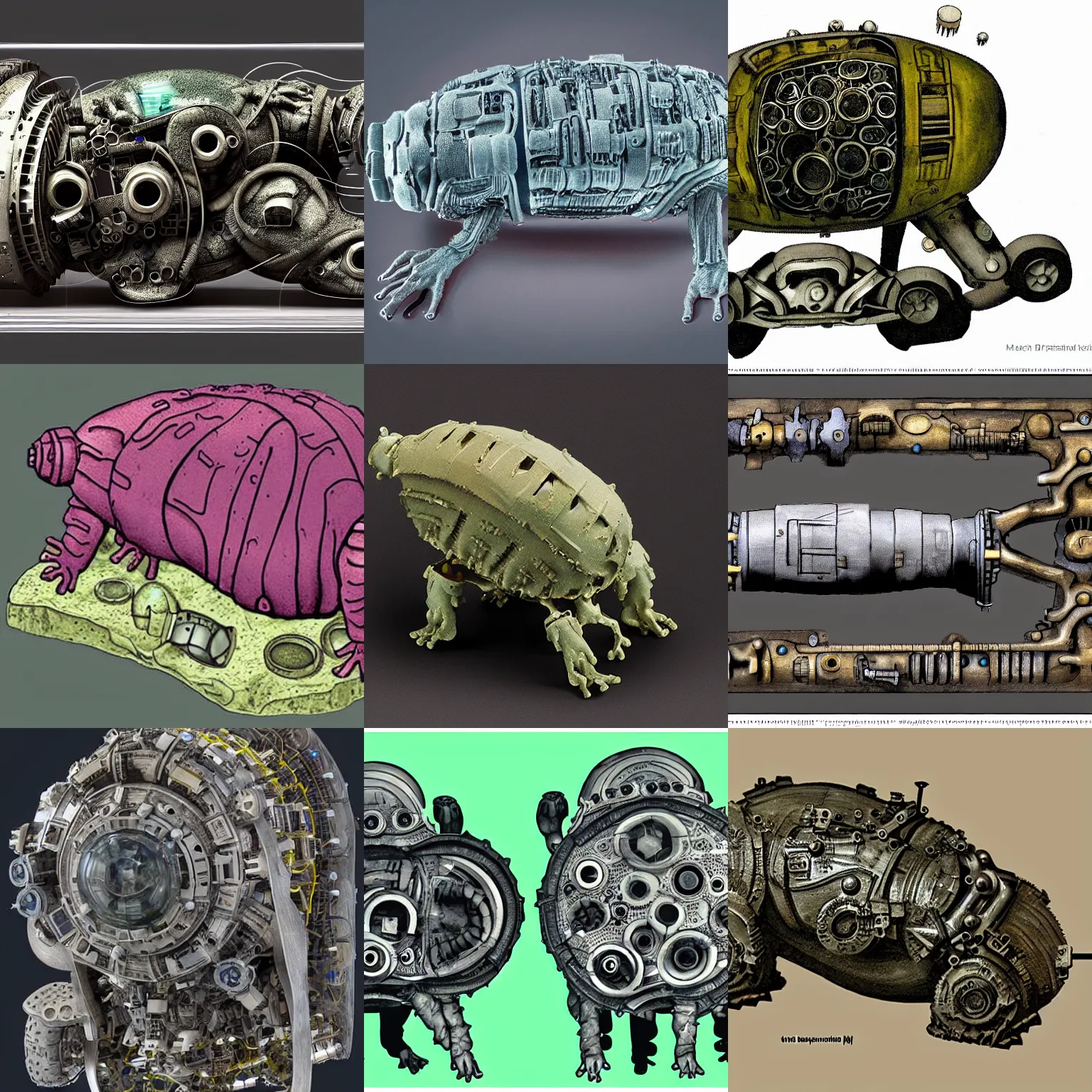 Prompt: a tardigrade made of machine parts cross section