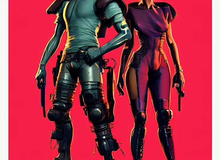 Image similar to cyberpunk samurai team. portrait by stonehouse and mœbius and will eisner and gil elvgren and pixar. character design. realistic proportions. cyberpunk 2 0 7 7 character art, blade runner 2 0 4 9 concept art. cel shading. attractive face. thick lines. the team. diverse characters. artstationhq.