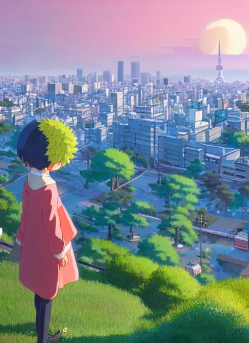 Image similar to a wholesome animation key shot, tokyo city in the background, cherry blossoms in the foreground, studio ghibli, pixar and disney animation, sharp, rendered in unreal engine 5, anime key art by greg rutkowski, bloom, dramatic lighting