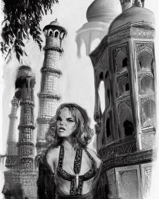 Image similar to tuesday weld visits the taj mahal by mort kunstler