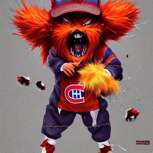 Prompt: scary anime Portrait of horrific Youppi the Habs Montreal Canadiens Mascot as a very dead powerful and violent pokemon, highly detailed anime, high evolution, 1990s, haunted shiny legendary, darkness, smooth, sharp focus, dynamic lighting, intricate, trending on ArtStation, stuff of nightmares, illustration pokemon, art by WLOP