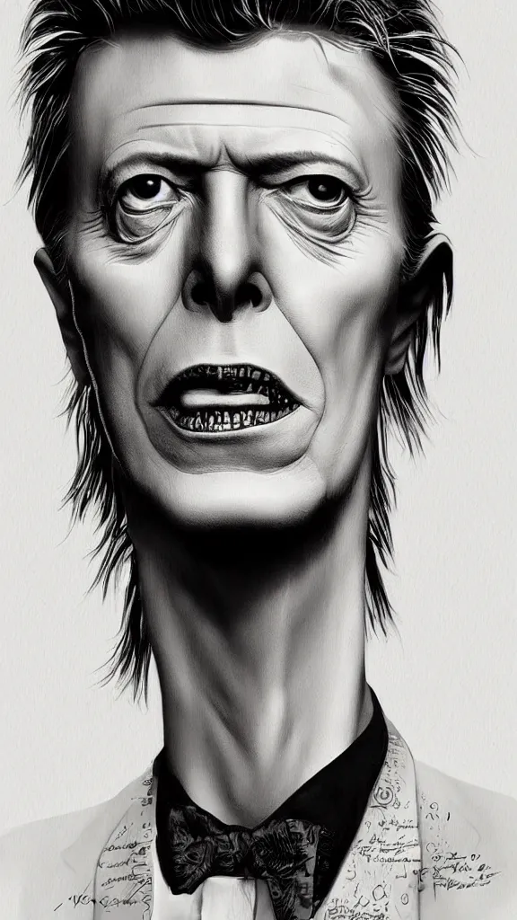 Image similar to David Bowie, in the style of David Lynch, by Wes Anderson, concept art, artstation