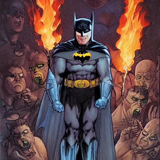 Prompt: batman holding a lit flame jean sebastien rossbach jeff easley jen bartel