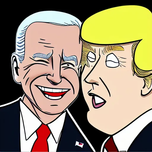 Prompt: Joe Biden passionately making out with Donald Trump, anime style fanart, romantic, Deviantart