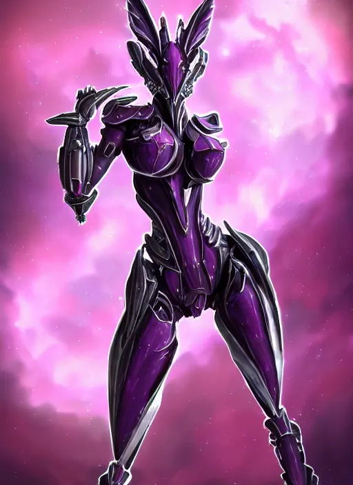 Image similar to close, hyperdetailed elegant beautiful stunning giantess anthropomorphic mecha hot female dragon goddess, sharp spines, sharp metal ears, smooth purple eyes, smooth fuschia skin, silver armor, bigger than galaxy, epic proportions, epic scale, macro giantess, warframe, destiny, furry, dragon art, goddess art, giantess art, furaffinity, octane