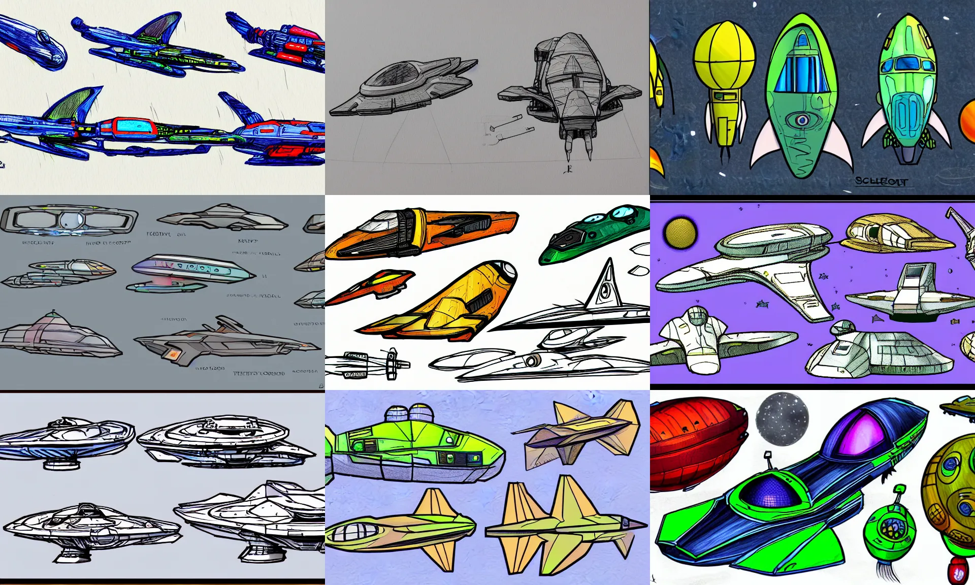 Prompt: spaceship colored sketches