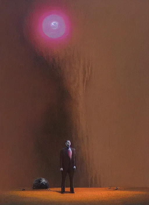 Image similar to A painting of Elon Musk in style of Beksinski. Very detailed