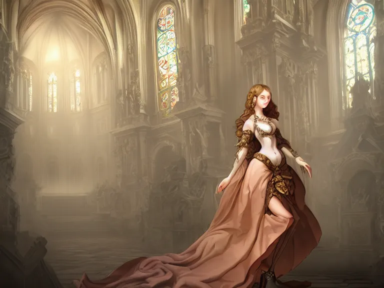 Image similar to full body portrait of a woman styled after a baroque cathedral 🍑, fantasy artwork, award winning, very very very very very very very beautiful scenery, artstation