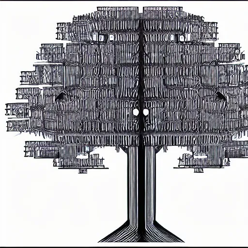 Prompt: blueprint of a robotic tree