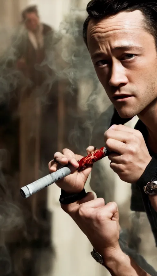 Image similar to joseph gordon levitt smoking shiha, insane, intricate, highly detailled, sharp focus 8k