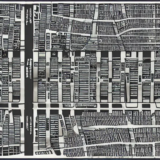Prompt: map of a city Block of new york, after the zombie-apocalypse, top down perspecrive