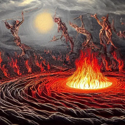 Prompt: artistic depiction of hell, very detailed and hypnotic