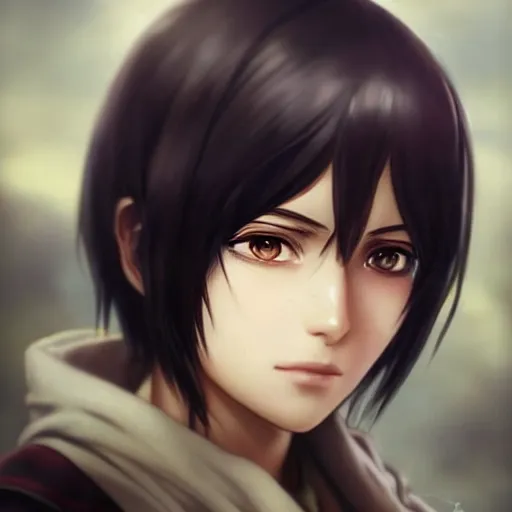 Image similar to mikasa ackerman, bokeh, beautiful face!!!!, 2 7 years old, cg animation, lifelike, animated, realistic, character select portrait, by artgerm, greg rutkowski, alphonse mucha, 3 d