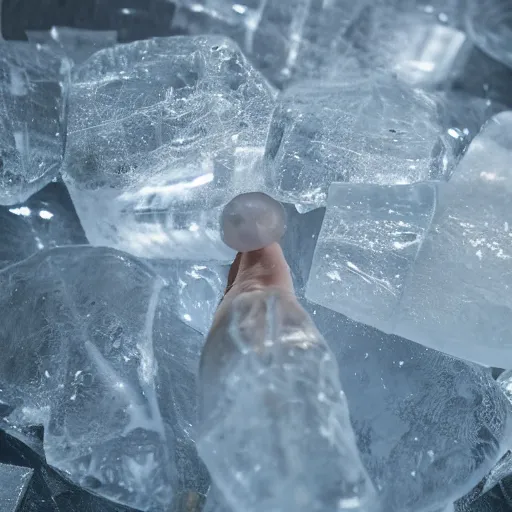 Image similar to see through clear sheet of ice sheet of ice in front of model face behind ice