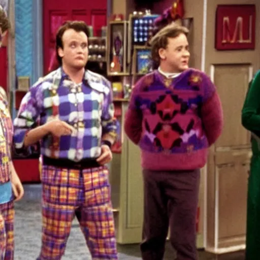 Image similar to a film still of Mr Tumble in Friends (1980s)