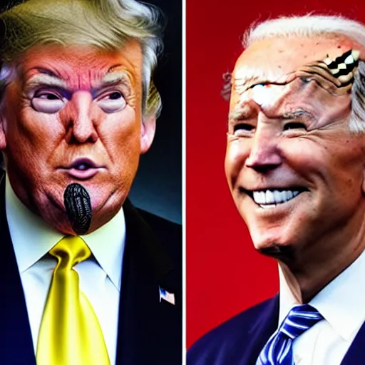 Prompt: Donald Trump and Joe Biden as conjoined twins with neck ties