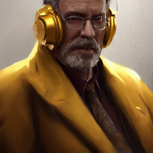 Image similar to a painted portrait of a middle-aged man in a golden suit, D&D, sci-fi, elegant, hopeful, muscular, highly detailed, digital painting, artstation, concept art, smooth, sharp focus, illustration