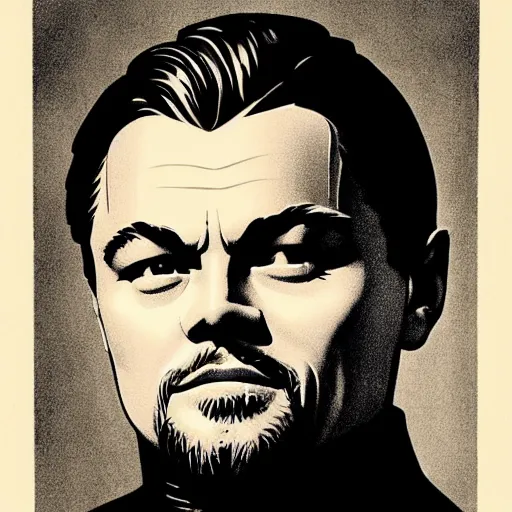 Prompt: representation of a Leonardo DiCaprio in the year 1940 illustrated by Hugh Joseph Ward