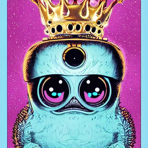 Prompt: Alien furby with a crown by James Jean and dan mumford and strongstufftom