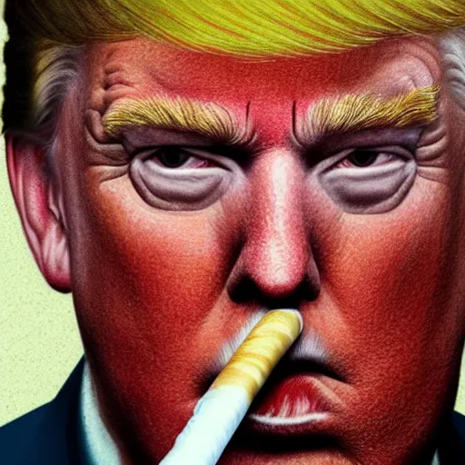 Image similar to a high detail photo of donald trump smoking a cigarrette, subject= donald trump, subject detail: extremly detailed, subject action: smoking a cigar, photorealism, dramatic lighting, award winning photograph, trending on artstation