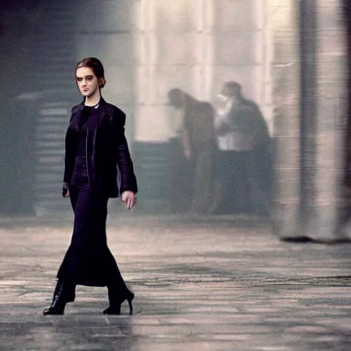 Prompt: Movie still of Emma Watson in Matrix, establishing shot