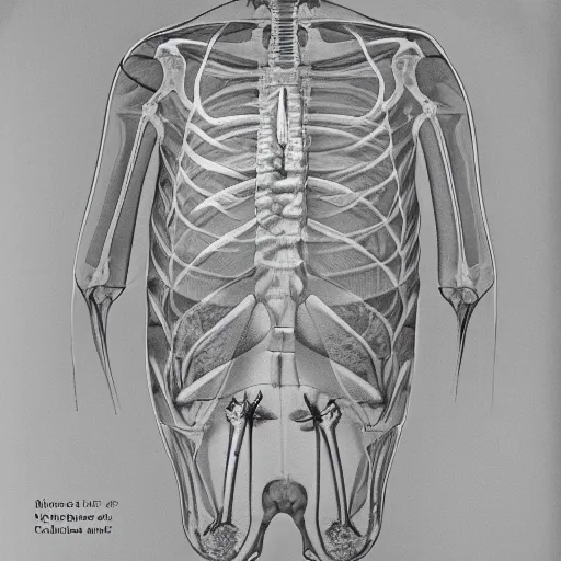 Prompt: clinical x - ray image of a jonquil in cut view with anatomical description, low coloration, highly detailed, 8 k