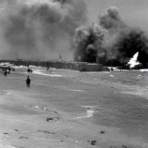 Image similar to ww 2 realistic photo beach landing, explosions