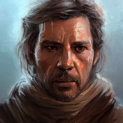 Image similar to portrait of a man by greg rutkowski, jedi master, arabian features, messy long black hair, wearing orange jedi robes, star wars expanded universe, he is about 6 0 years old, highly detailed portrait, digital painting, artstation, concept art, smooth, sharp foccus ilustration, artstation hq