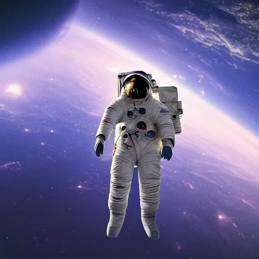 Image similar to photograph of an astronaut in space, singular light source from below, only suit legs and arms illuminated, full body photo, 8 k