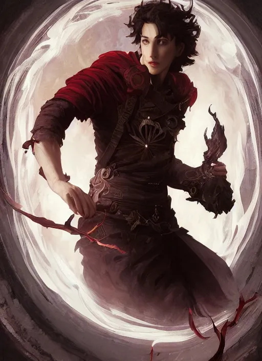 Image similar to character concept portrait of an attractive young focused Spanish wizard with pale red enchanting a flaming seduction spell, a floating burning spell book in the center, intricate, elegant, digital painting, concept art, smooth, sharp focus, illustration, from Metal Gear, by Ruan Jia and Mandy Jurgens and William-Adolphe Bouguereau, Artgerm