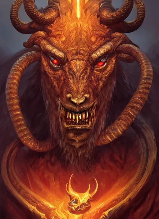 hellish demon with gold fangs and twisted horns, close | Stable ...