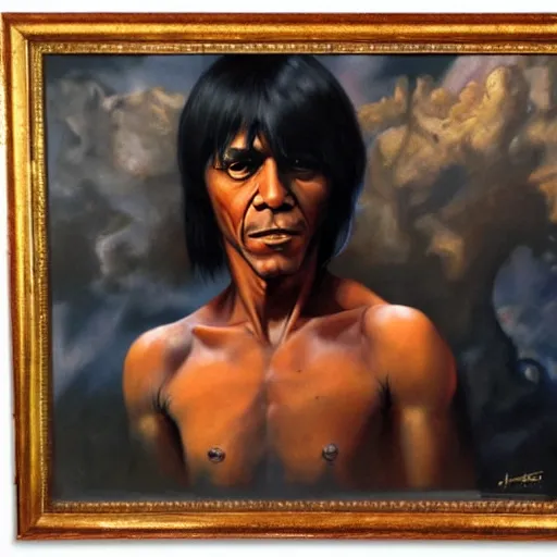 Prompt: detailed portrait of emo obama intricate, hyper detailed, realistic, oil painting, by julie bell, frank frazetta, cinematic lighting