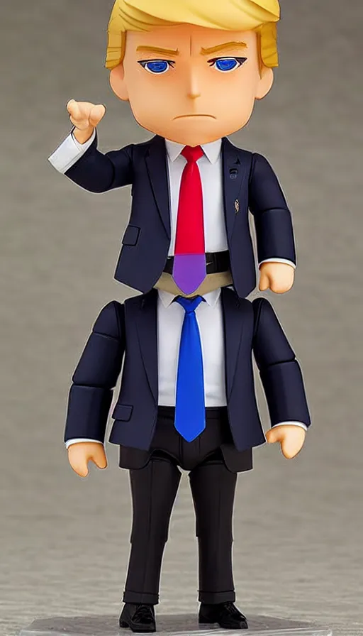 Prompt: singular donald trump nendoroid, well - designed, proportional, realistic lighting, chibi