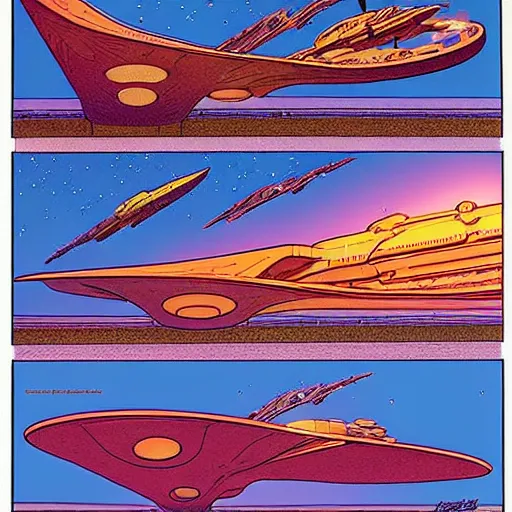Image similar to the crew of the enterprise - d on the style of jean giraud moebius