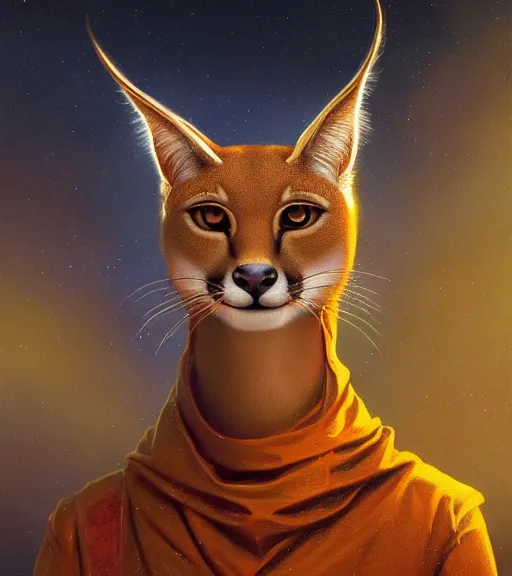 Image similar to closeup of anthropomorphic caracal in vr in golden clothes in orthodox church with orthodox icons, darkness noir surreal, art by loish rhads ferdinand knab lois van baarle tom bagshaw, global illumination, radiant light, highly detailed, octane render, 8 k