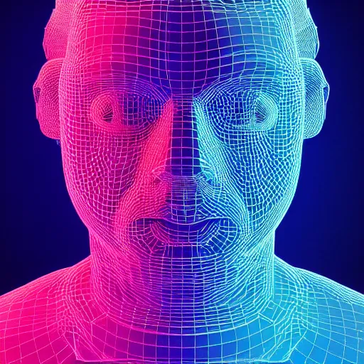 Image similar to a 3d human head made up of shiny holograms