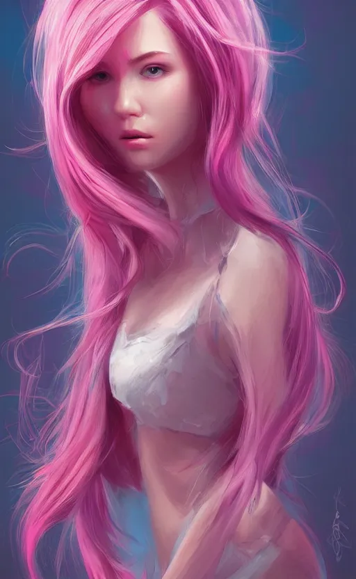 Image similar to teen girl, pink hair, gorgeous, amazing, elegant, intricate, highly detailed, digital painting, artstation, concept art, sharp focus, illustration, art by Ross tran