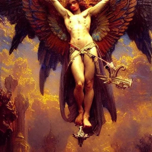 Image similar to saint michael the angel. highly detailed painting by gaston bussiere, greg rutkowski 8 k