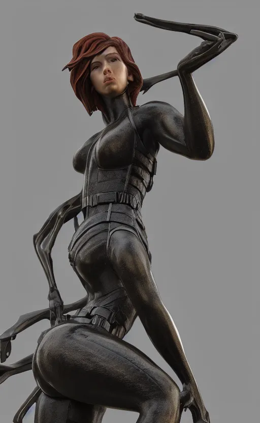 Image similar to black widow, bronze statue, unreal engine, high detailed