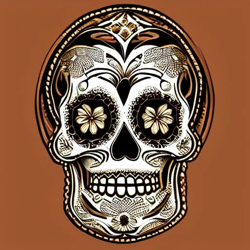 Image similar to intricately carved sugar skull, intricate ornament, gilding, digital art