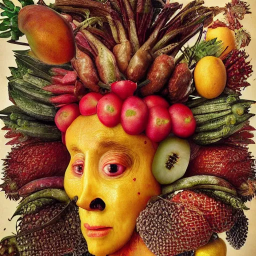 Image similar to giuseppe arcimboldo, beautiful fruit face, new scifi movie