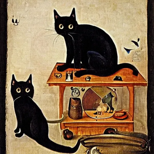 Prompt: black cat in style of hieronymus bosch